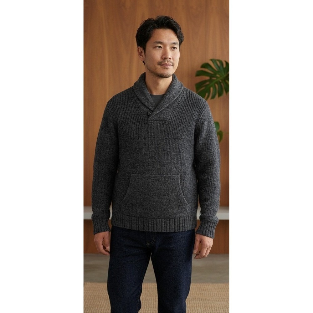 American Eagle Outfitters Sweater Men's M Shawl Collar Wool Nylon Gray Pullover